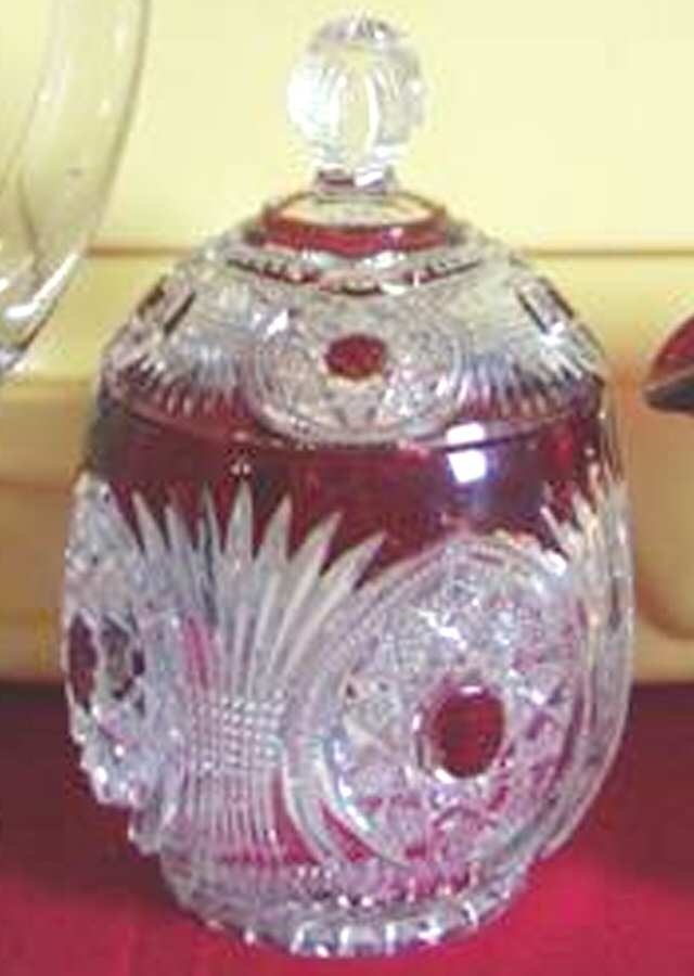 Starred Loop Ruby Flash (Stem 45) Sugar Bowl & Lid by Duncan & Miller-1