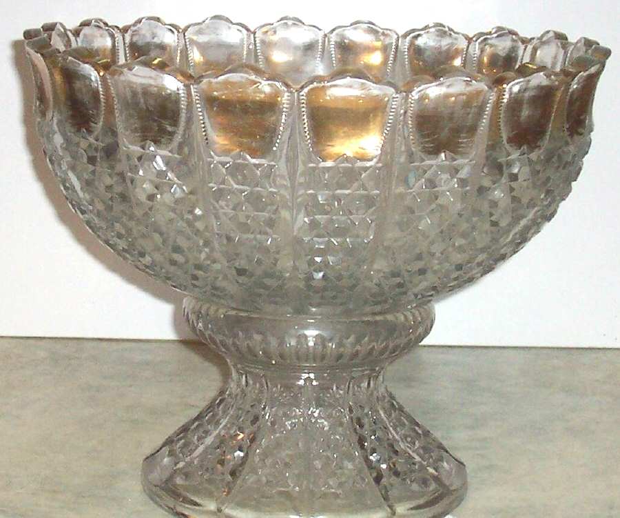 Button Panel (Gold Trim) Punch Bowl with Stand by Duncan & Miller-1