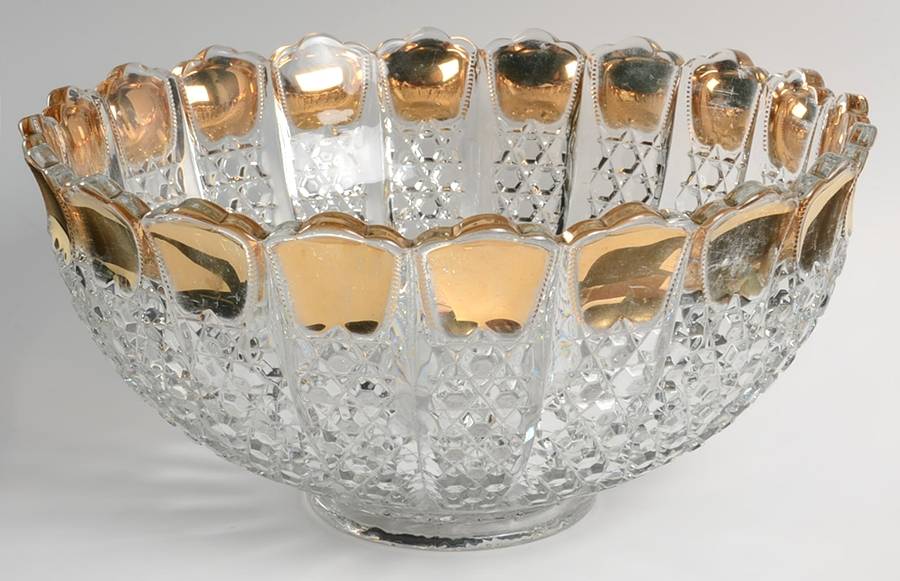 Button Panel (Gold Trim) Punch Bowl by Duncan & Miller-1