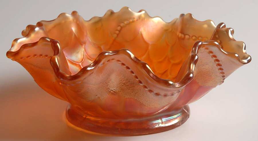 Fishcale and Beads Marigold (Carnival) 6" Round Double Crimped Bowl by Dugan-1