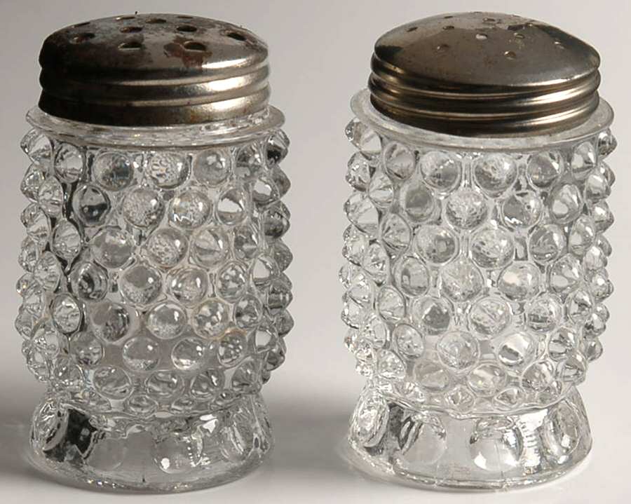 Hobnail Clear Footed Shaker Set & Metal Lids by Doyle Glass-1