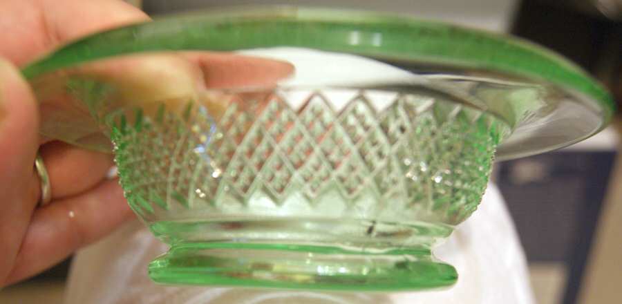 1907 Green Rolled Edge Bowl by Davidson Glass-1