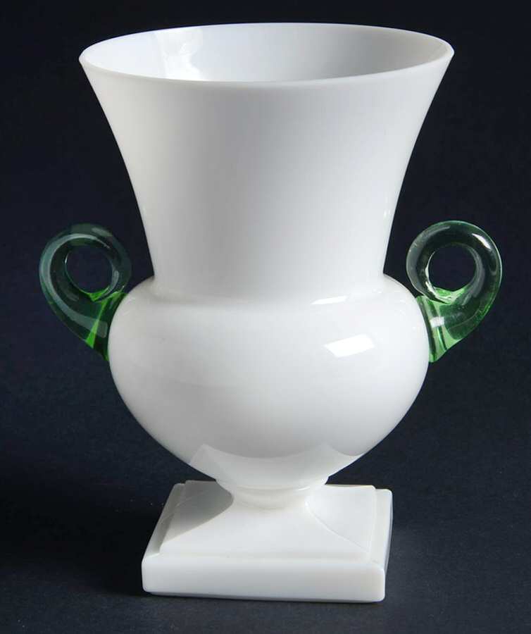 Grecian Square Base Milkglass 5" 2-Handled Vase by Duncan & Miller-1