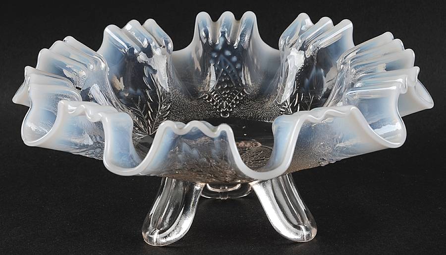Leaf and Diamond Clear (Opalescent) 9" Ruffled Bowl by Dugan-1
