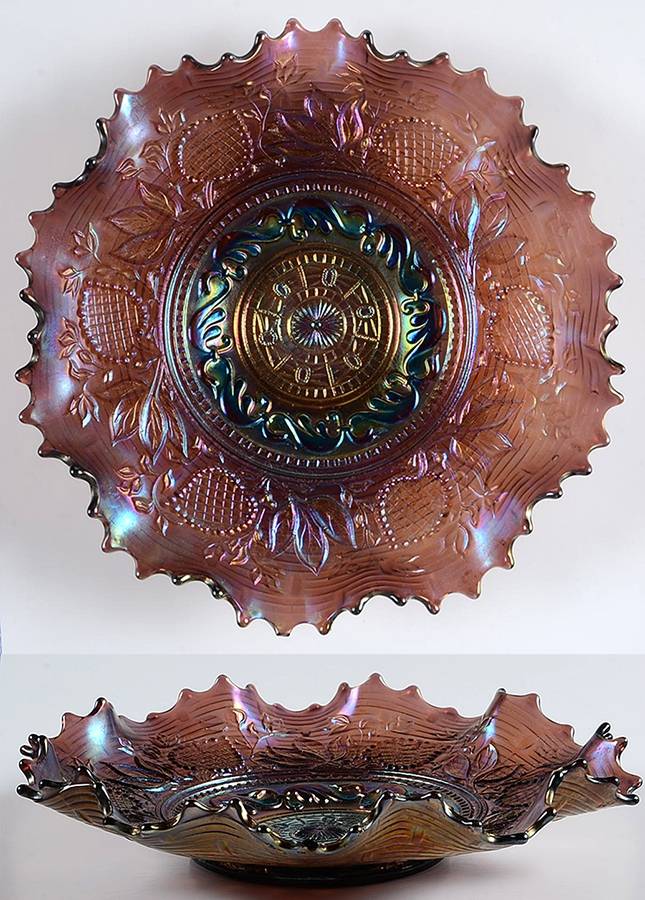 Fanciful Amethyst (Carnival) 9" Round Crimped Bowl by Dugan-1