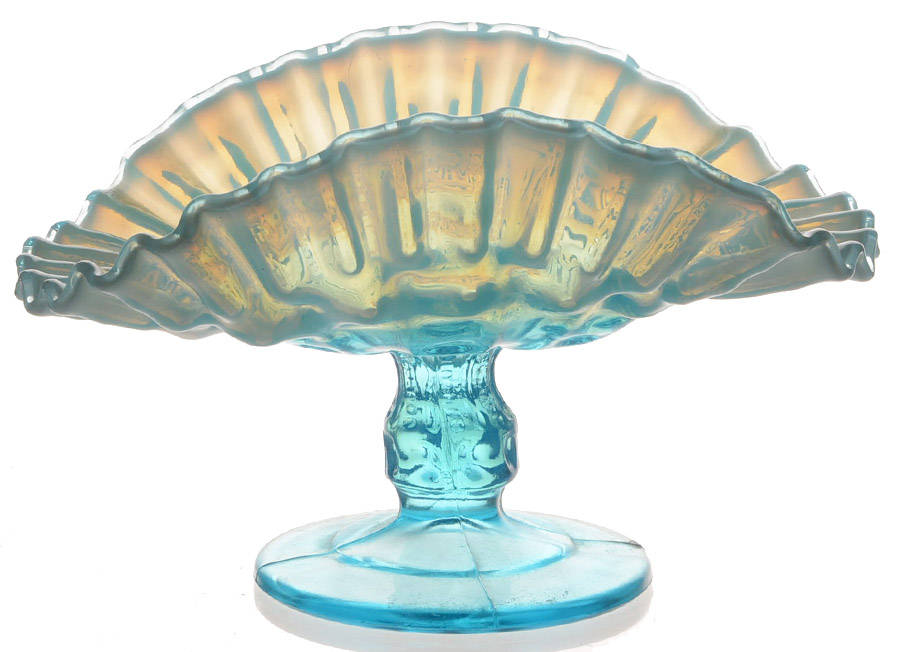 Pressed Coinspot Blue (Opalescent) Round Compote (Height X Width) by Dugan-1