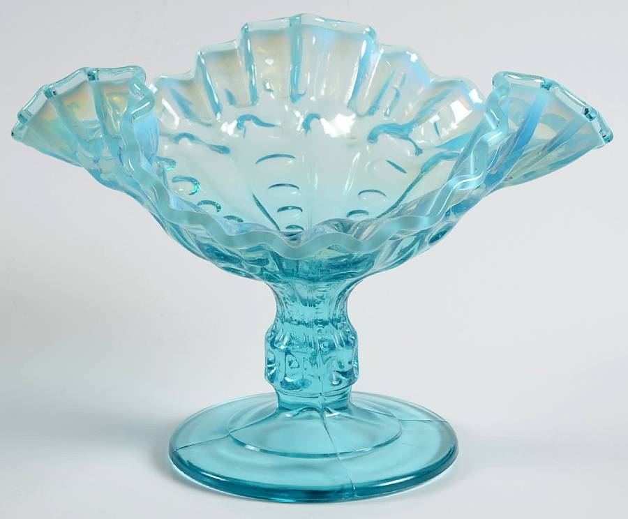 Pressed Coinspot Blue (Opalescent) Round Compote (Height X Width) by Dugan-1