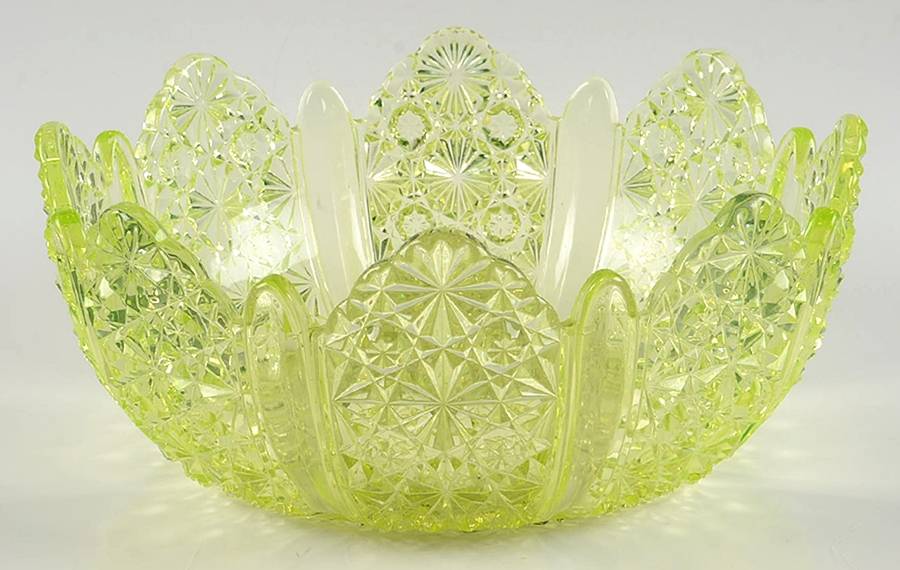 Ellrose Vaseline (Canary Yellow) 8" Round Bowl by Duncan & Miller-1