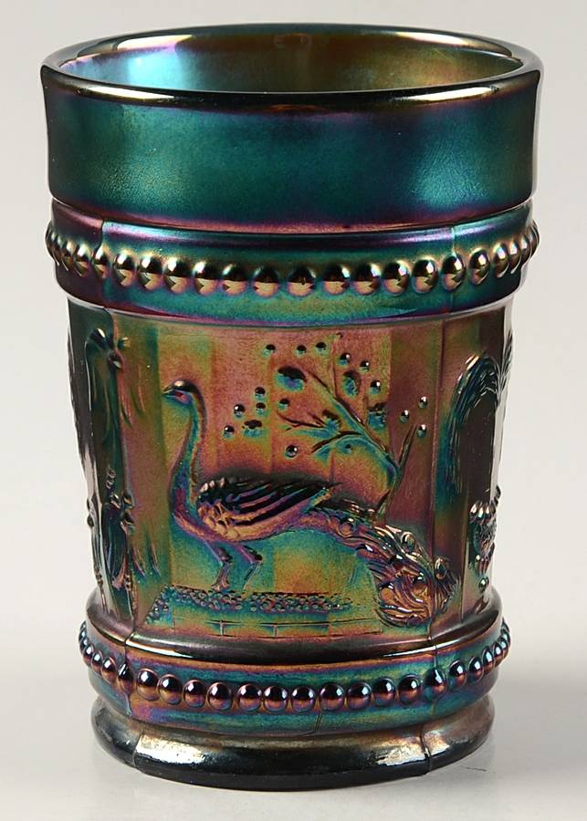 Peacock at the Fountain Cobalt (Carnival) 8 Oz Flat Tumbler by Dugan-1