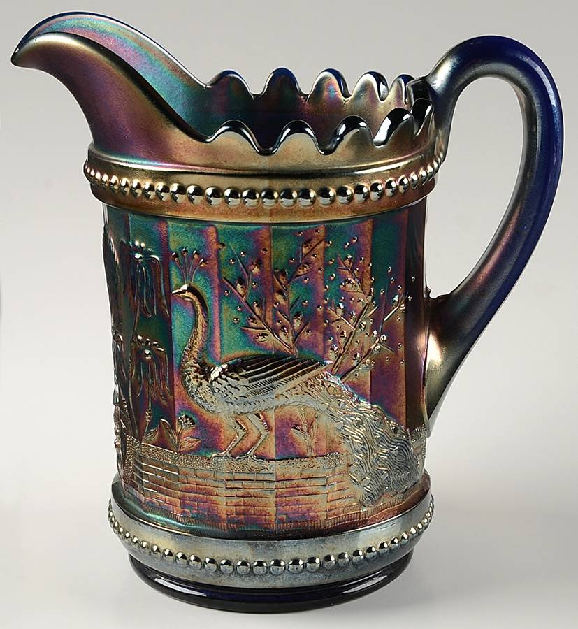 Peacock at the Fountain Cobalt (Carnival) 40 Oz Pitcher by Dugan-1