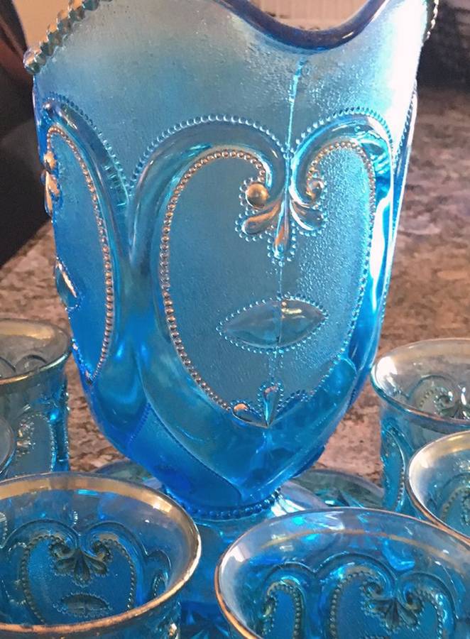 Jeweled Heart Blue Pitcher by Dugan-1