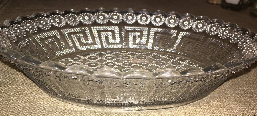 Daisy & Greek Key 7" Oval Bowl by Davidson Glass-1