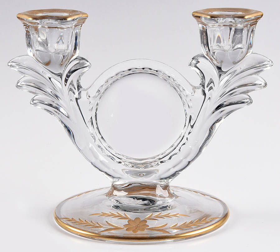 30 (Gold Encrusted Floral) Double Light Candlestick by Duncan & Miller-1