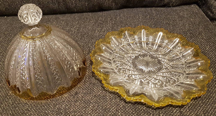 Mardi Gras Yellow Flash (Topaz) Round Covered Butter by Duncan & Miller-1