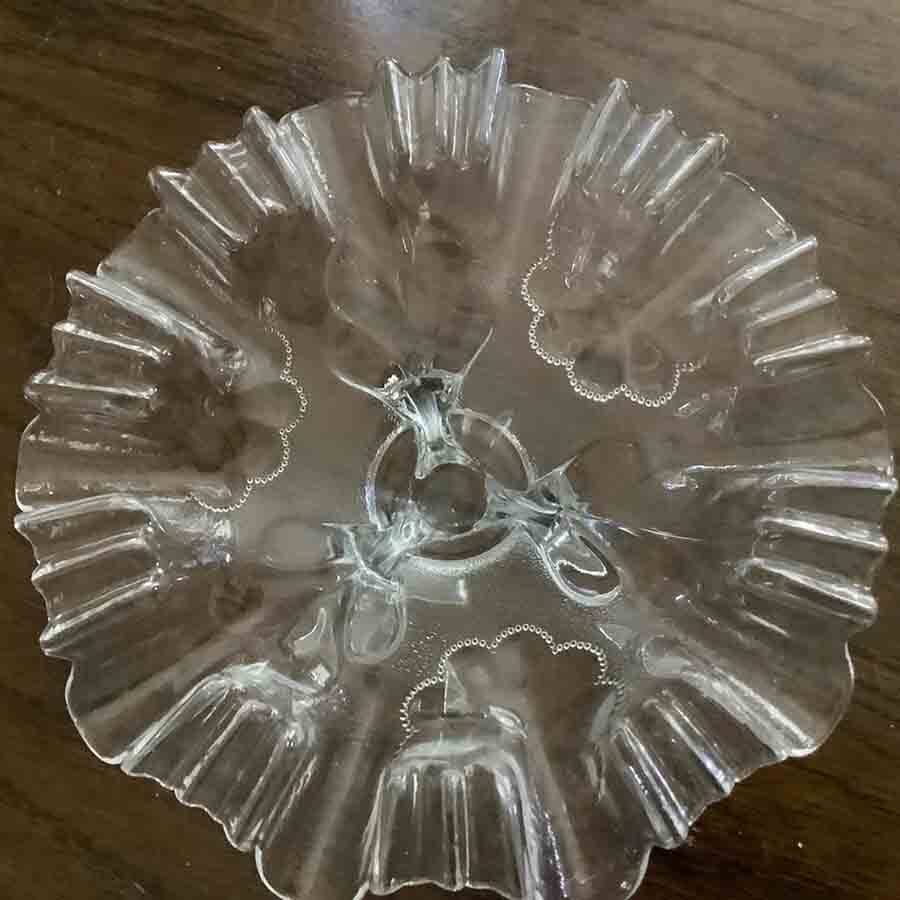 Daisy & Plume Clear Round Footed Double Crimped Bowl by Dugan-1