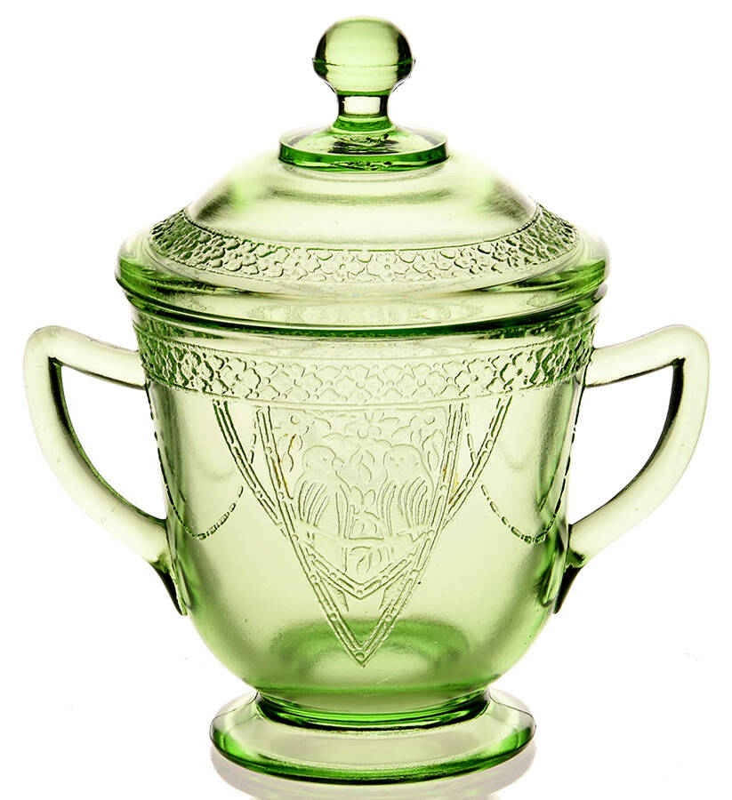 Georgian Green Sugar Bowl & Lid by Federal Glass -1