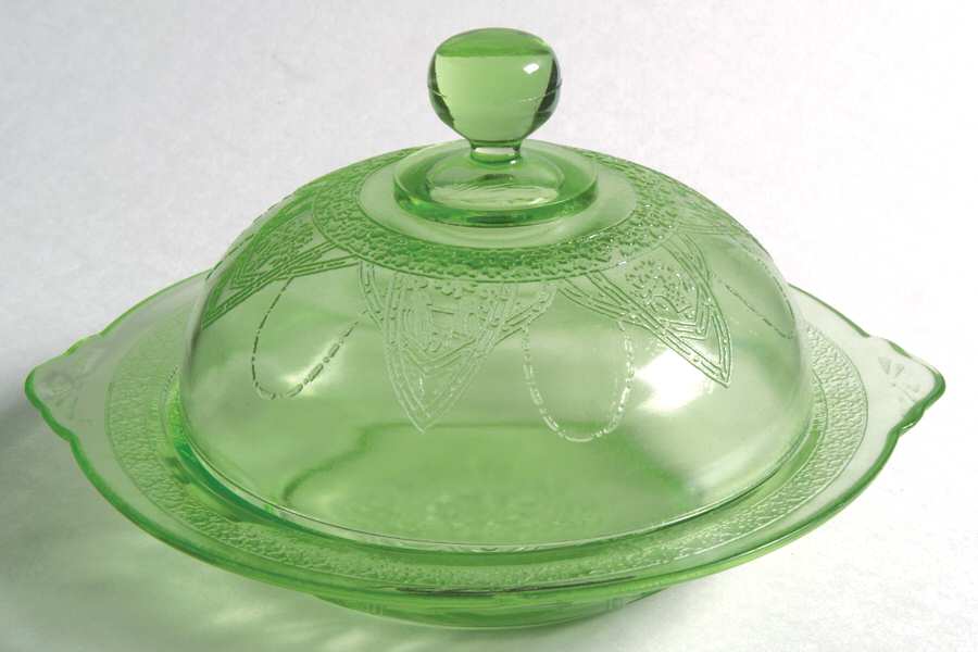 Georgian Green Round Covered Butter by Federal Glass -1