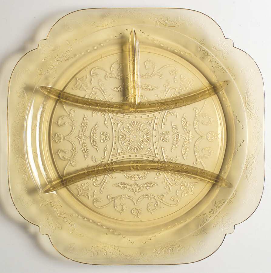 Madrid Amber 10" Square 4 Part Relish by Federal Glass -1