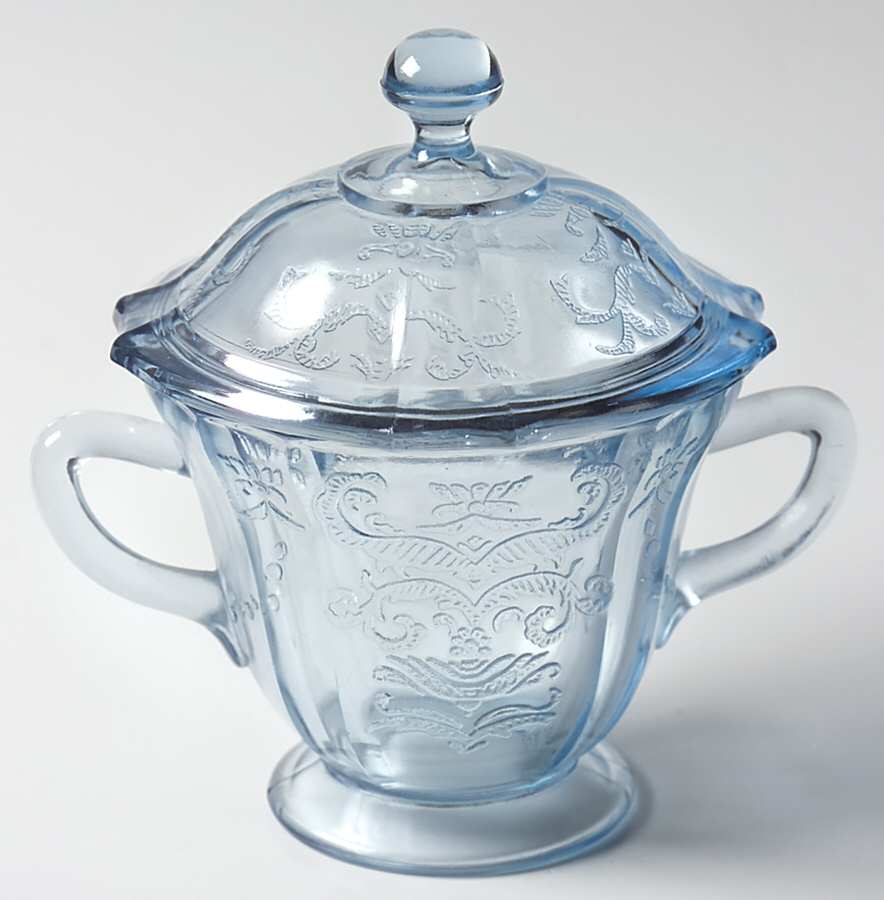 Madrid Blue Footed Sugar Bowl & Lid by Federal Glass -1