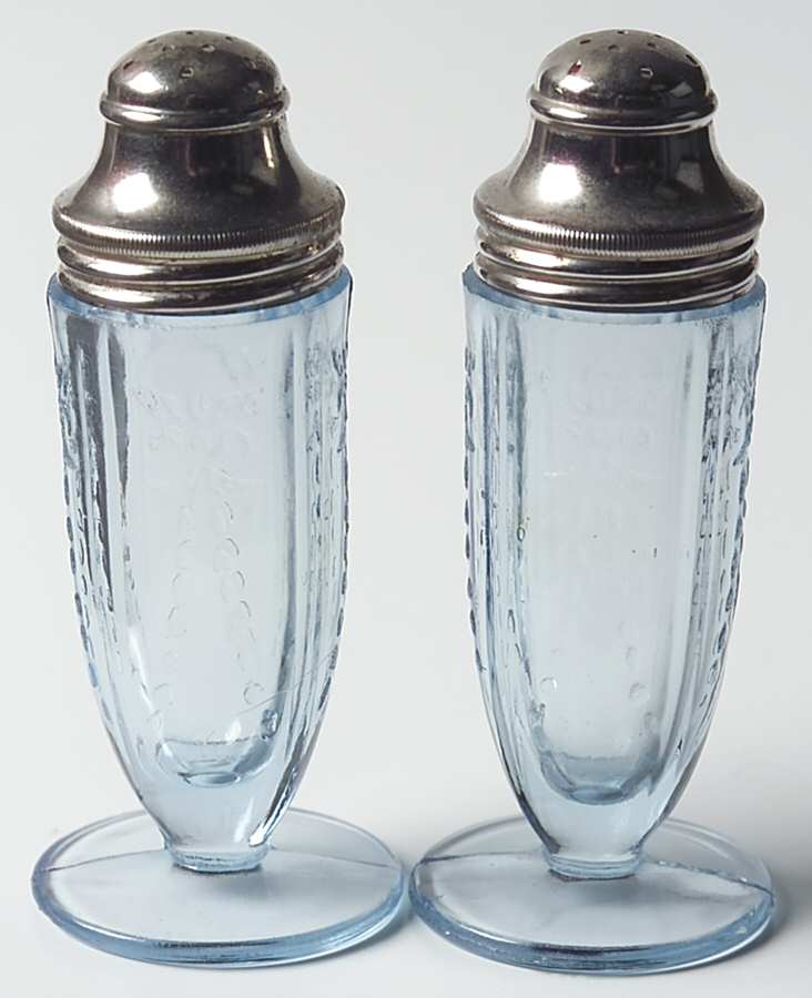 Madrid Blue Footed Shaker Set & Metal Lids by Federal Glass -1