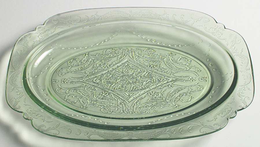 Madrid Green 11" Oval Platter by Federal Glass -1