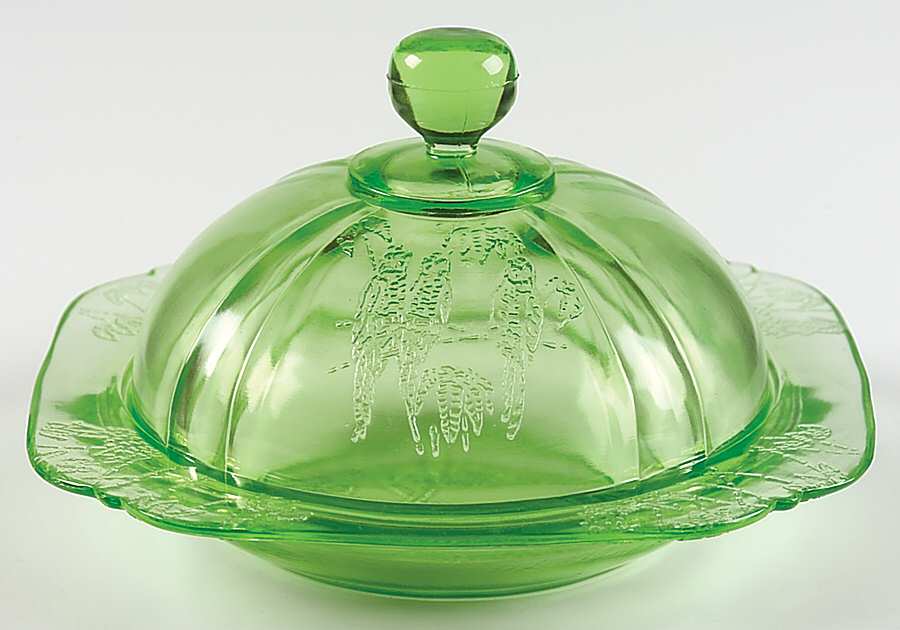 Parrot Green Round Covered Butter by Federal Glass -1
