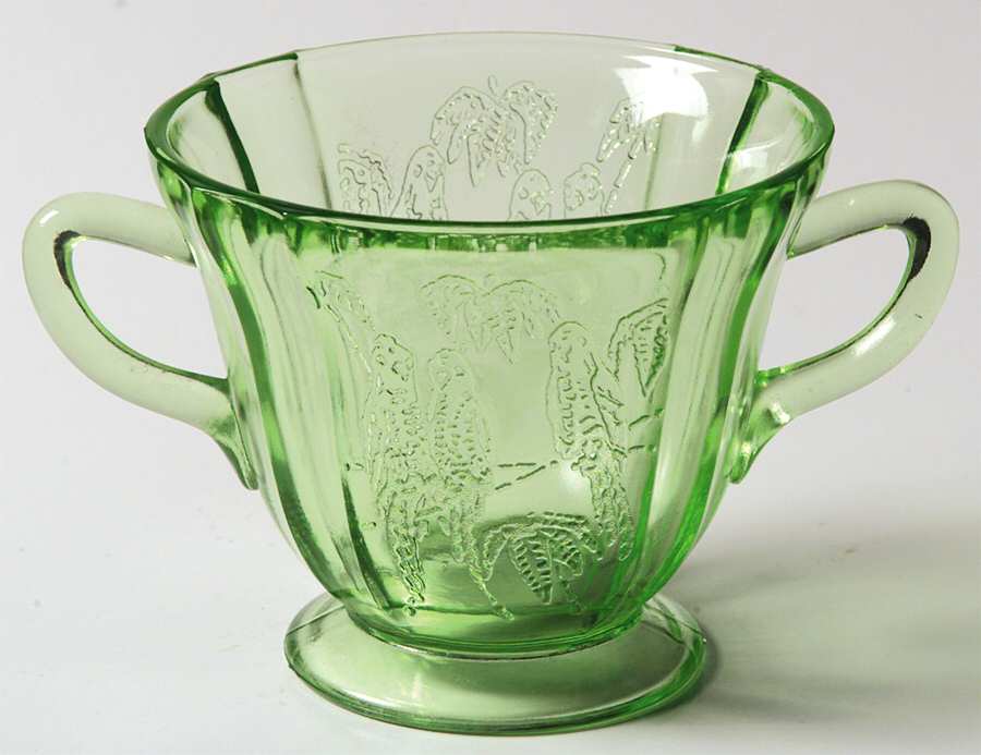Parrot Green Footed Open Sugar by Federal Glass -1