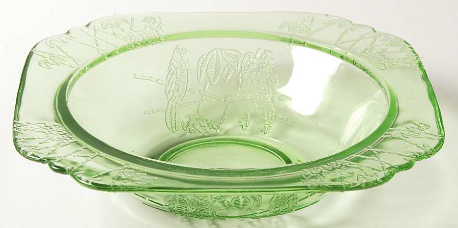 Parrot Green Rim Soup Bowl by Federal Glass -1