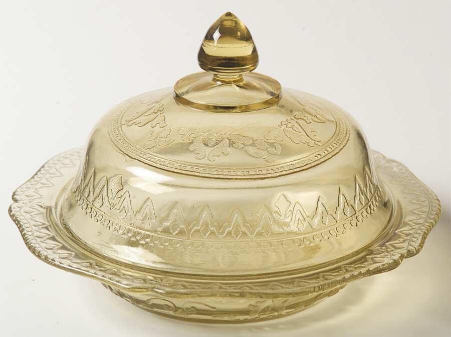 Patrician Amber Round Covered Butter by Federal Glass -1