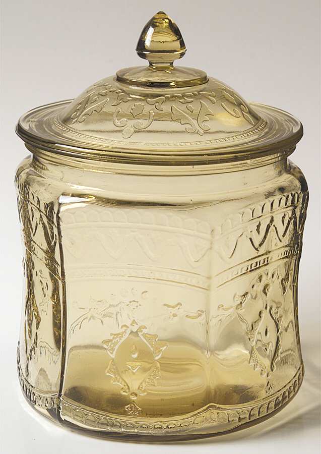 Patrician Amber Cookie Jar & Lid by Federal Glass -1