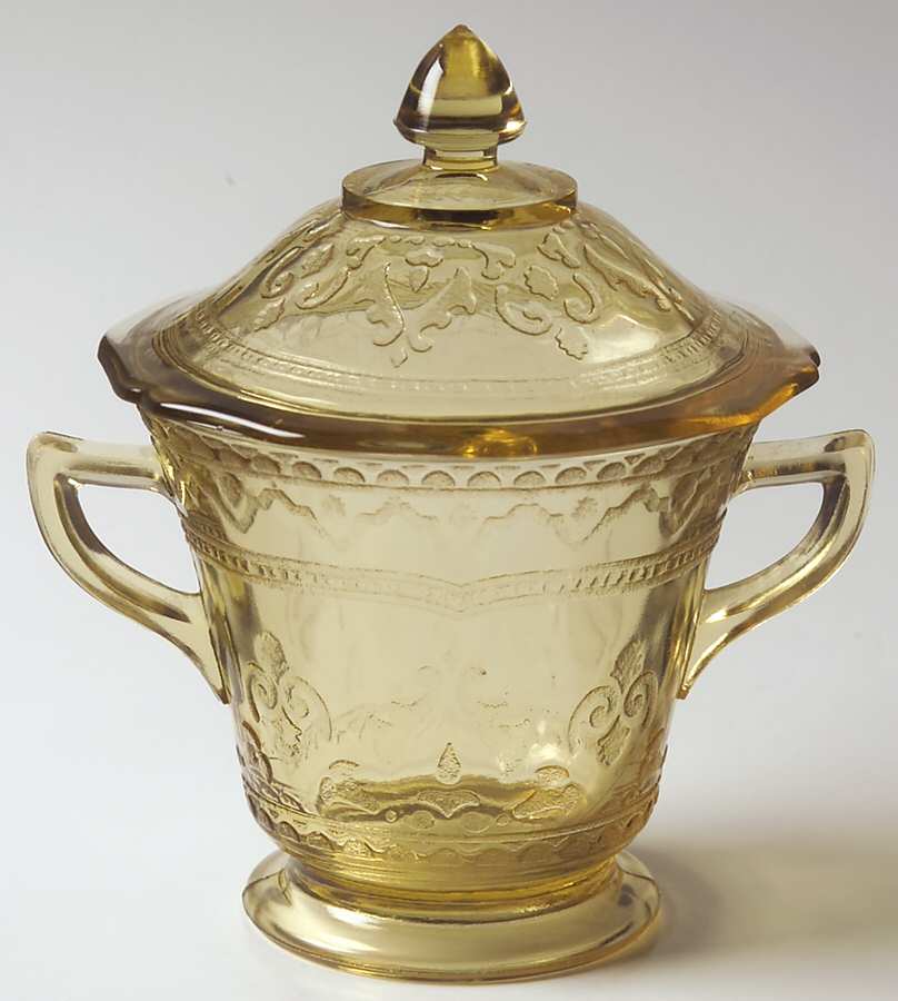 Patrician Amber Footed Sugar Bowl & Lid by Federal Glass -1