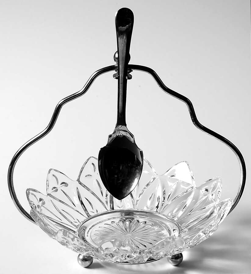 Petal Clear Mint Dish with Metal Caddy & Spoon by Federal Glass -1