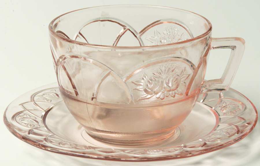 Rosemary Pink Cup & Saucer Set by Federal Glass -1