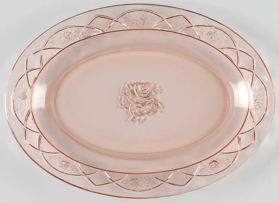 Rosemary Pink 12" Oval Platter by Federal Glass -1