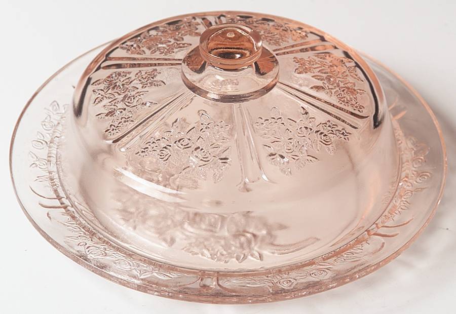 Sharon Pink Cheese Dish & Lid (Uses Round Butter Dish Lid) by Federal Glass -1