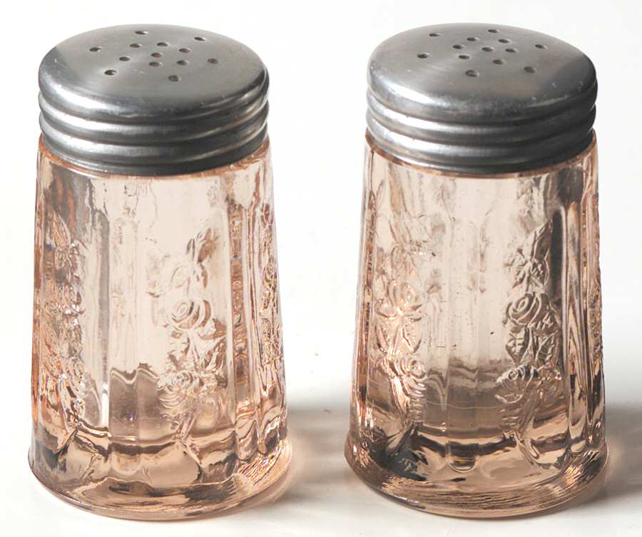 Sharon Pink Shaker Set w/Metal Lids by Federal Glass -1