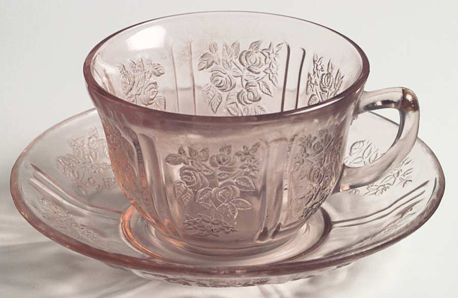Sharon Pink Cup & Saucer Set by Federal Glass -1