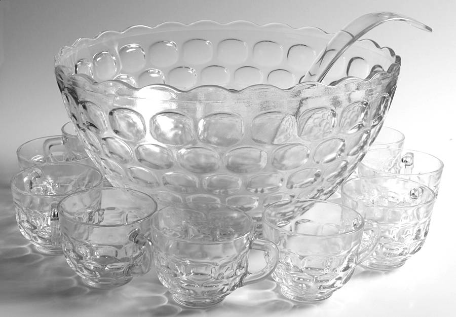Yorktown (Colonial) (15 Pc) Punch Set (Bowl,Plastic Ladle,Stand,12 Cp) by Federal Glass -1