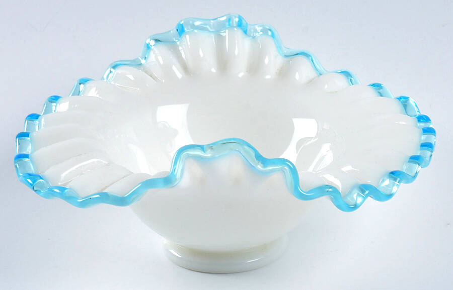Aqua Crest (Pale Blue) 7" Round Crimped Bowl by Fenton-1