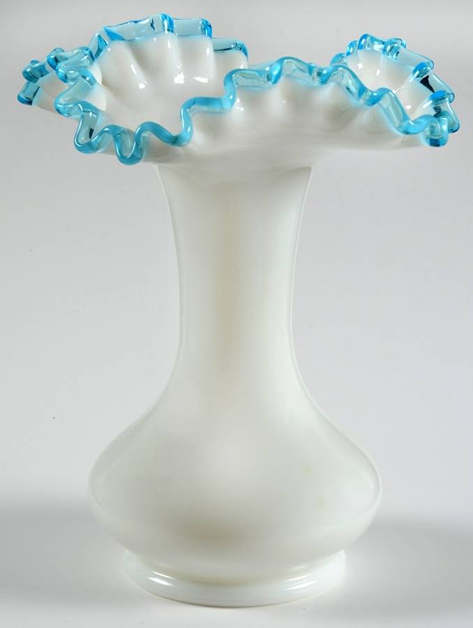Aqua Crest (Pale Blue) 7" Square Crimped Vase by Fenton-1