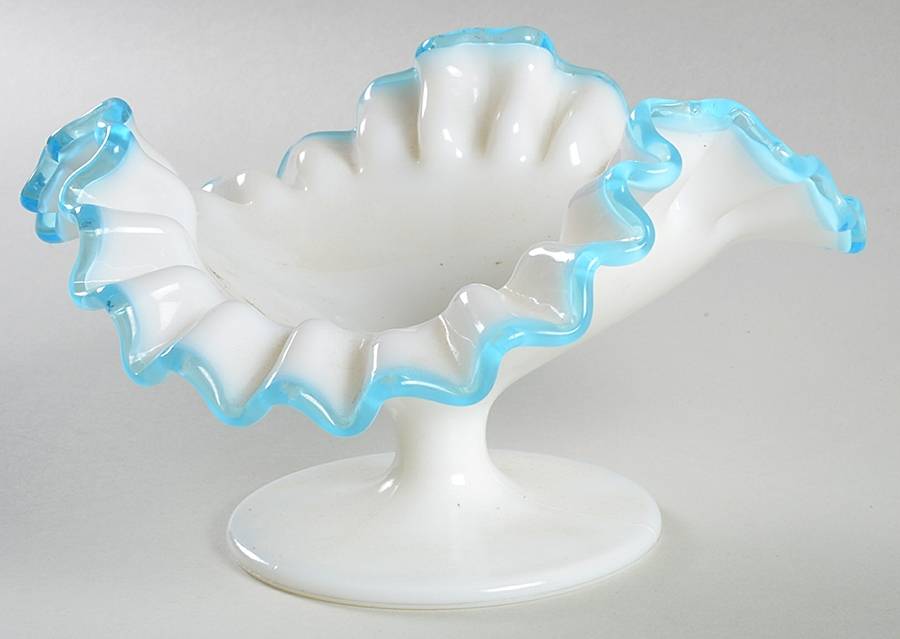 Aqua Crest (Pale Blue) Low Triangular Crimped Low Comport by Fenton-1
