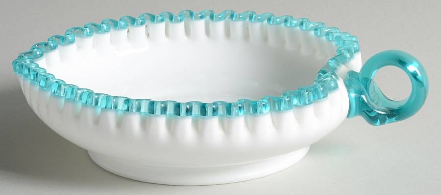 Aqua Crest (Pale Blue) 7" Heart Shape Relish Dish by Fenton-1