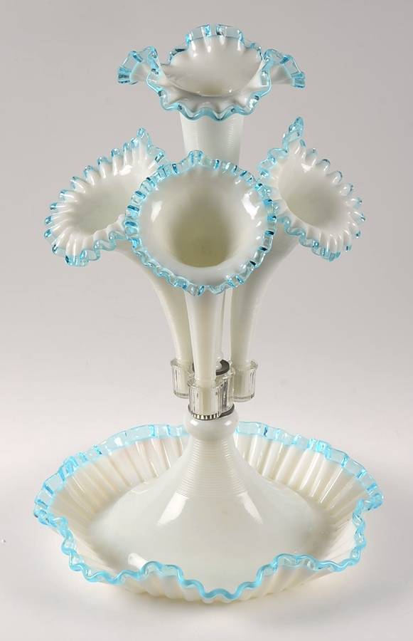 Aqua Crest (Pale Blue) 4 Horn Epergne (Made for Wright Glass) by Fenton-1