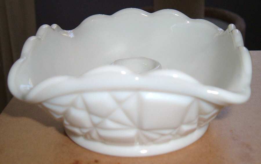 Block and Star Milk Glass Square Candleholder by Fenton-1