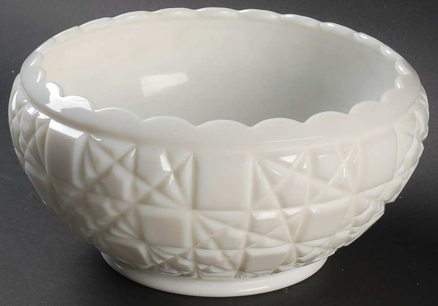 Block and Star Milk Glass 7" Footed Cupped Bowl by Fenton-1