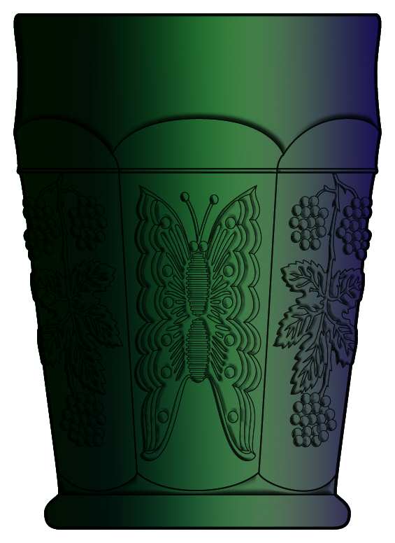 Butterfly and Berry Green (Carnival) 7 Oz Flat Tumbler by Fenton-1