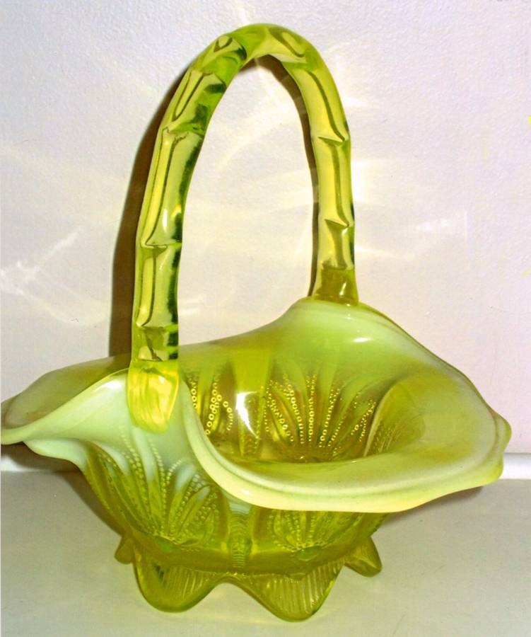 Cactus Topaz (Opalescent) #3439 Cactus 9" Basket by Fenton-1