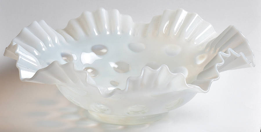 Coin Dot French (Opalescent) 10" Round Crimped Bowl by Fenton-1
