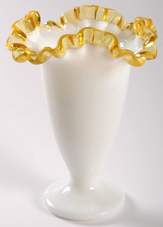 Gold Crest 6" Crimped Square Vase by Fenton-1
