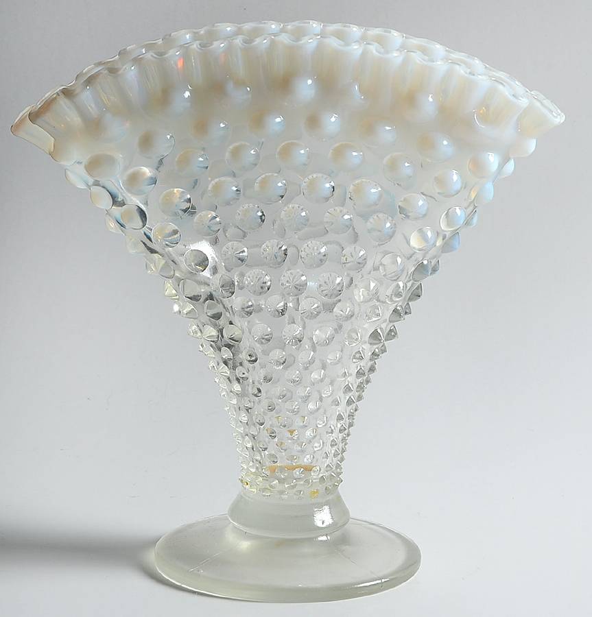 Hobnail French (Opalescent) 8" Footed Crimped Fan Vase by Fenton-1